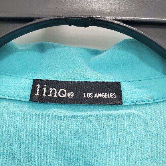LINQ Los Angeles Women's Blue Modal Silk Blend Roll Tab 1/2 Button Top Size S - Picture 4 of 6